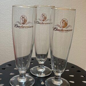 Vintage Budweiser Pilsner Glasses with Clydesdale Horse & Gold Rim, Set of 3